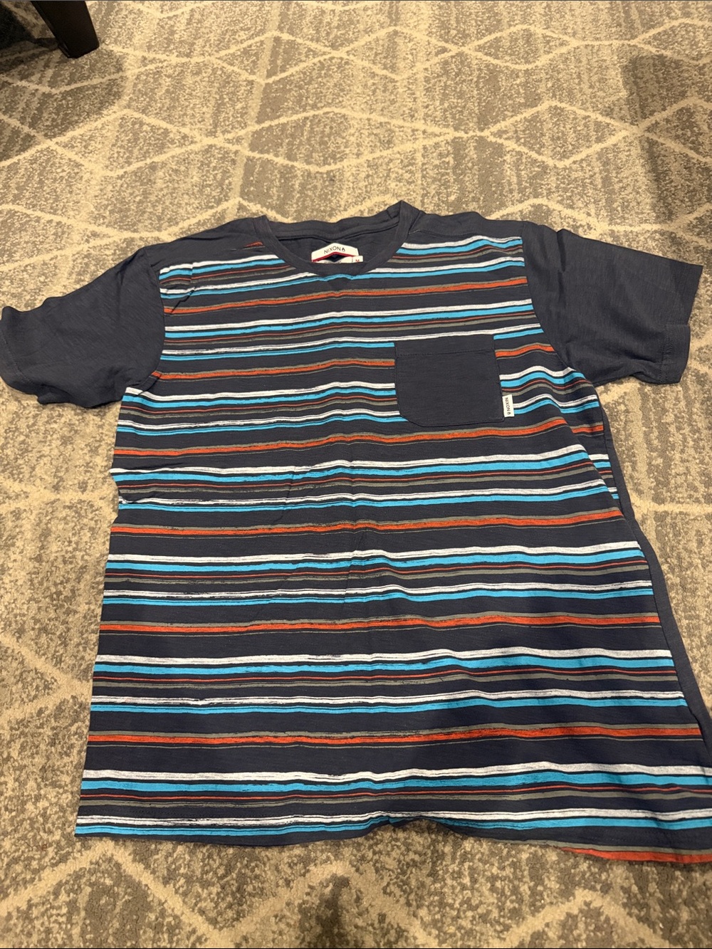 Nixon Navy Striped Short Sleeve Tee with Pocket